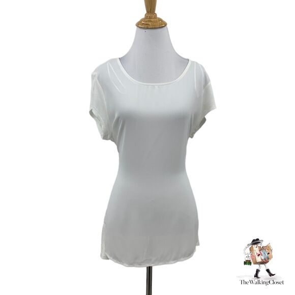 H By Halston Semi Sheer Blouse Womens S Small White Big Bow Back Cap Sleeves - Picture 1 of 10